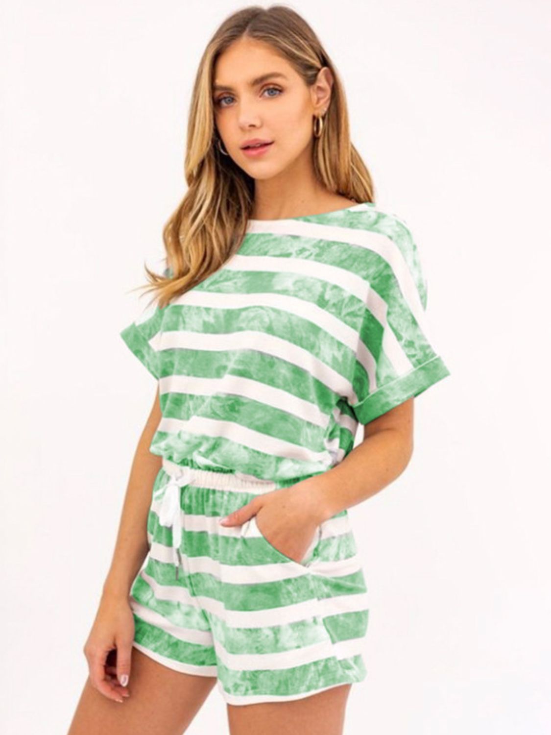 Striped Round Neck Top and Shorts Set by Trendsi