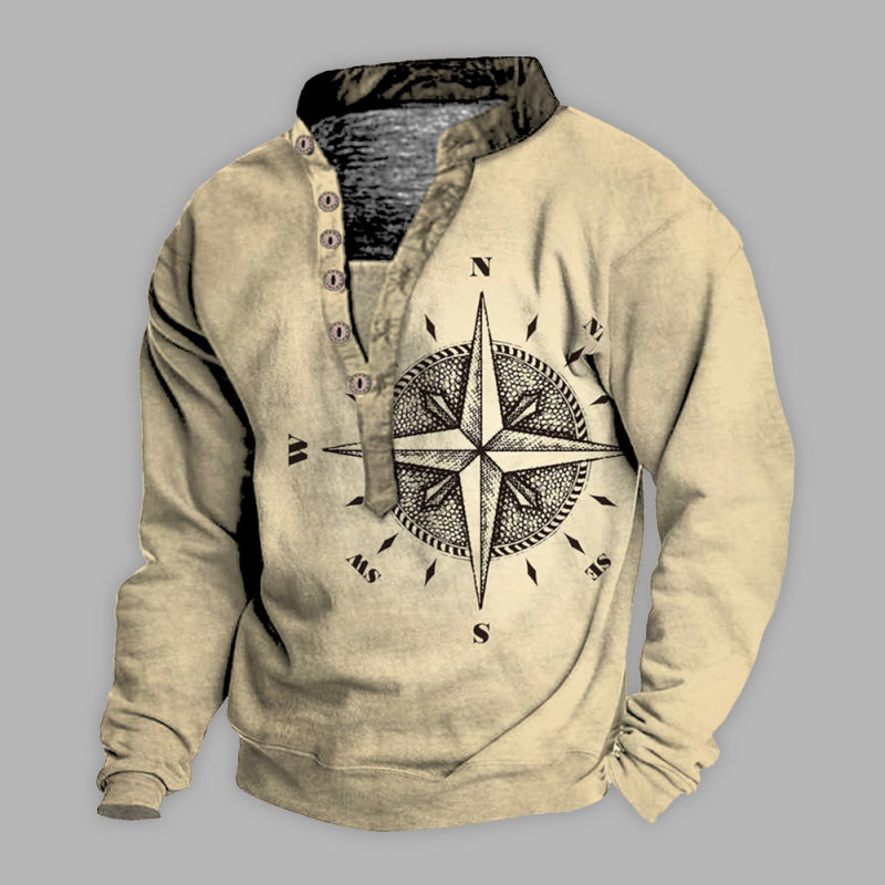 Men's Arrow Compass Printed Long Sleeve T-Shirt