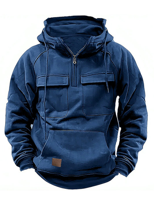 Hooded Multi-Pocket Long Sleeved Cotton Tri- Blend