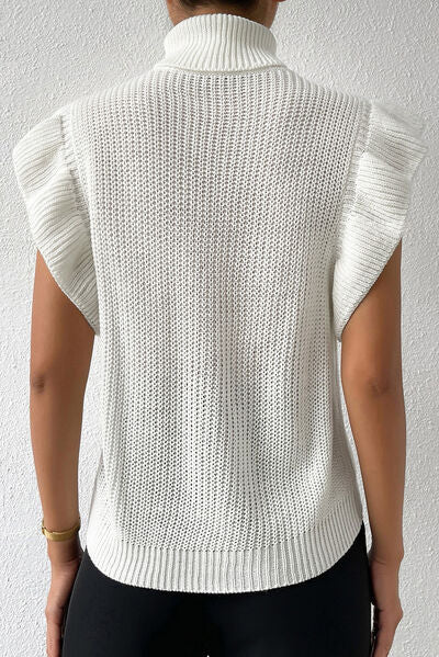 Cable-Knit Turtleneck Cap Sleeve Sweater by Trendsi