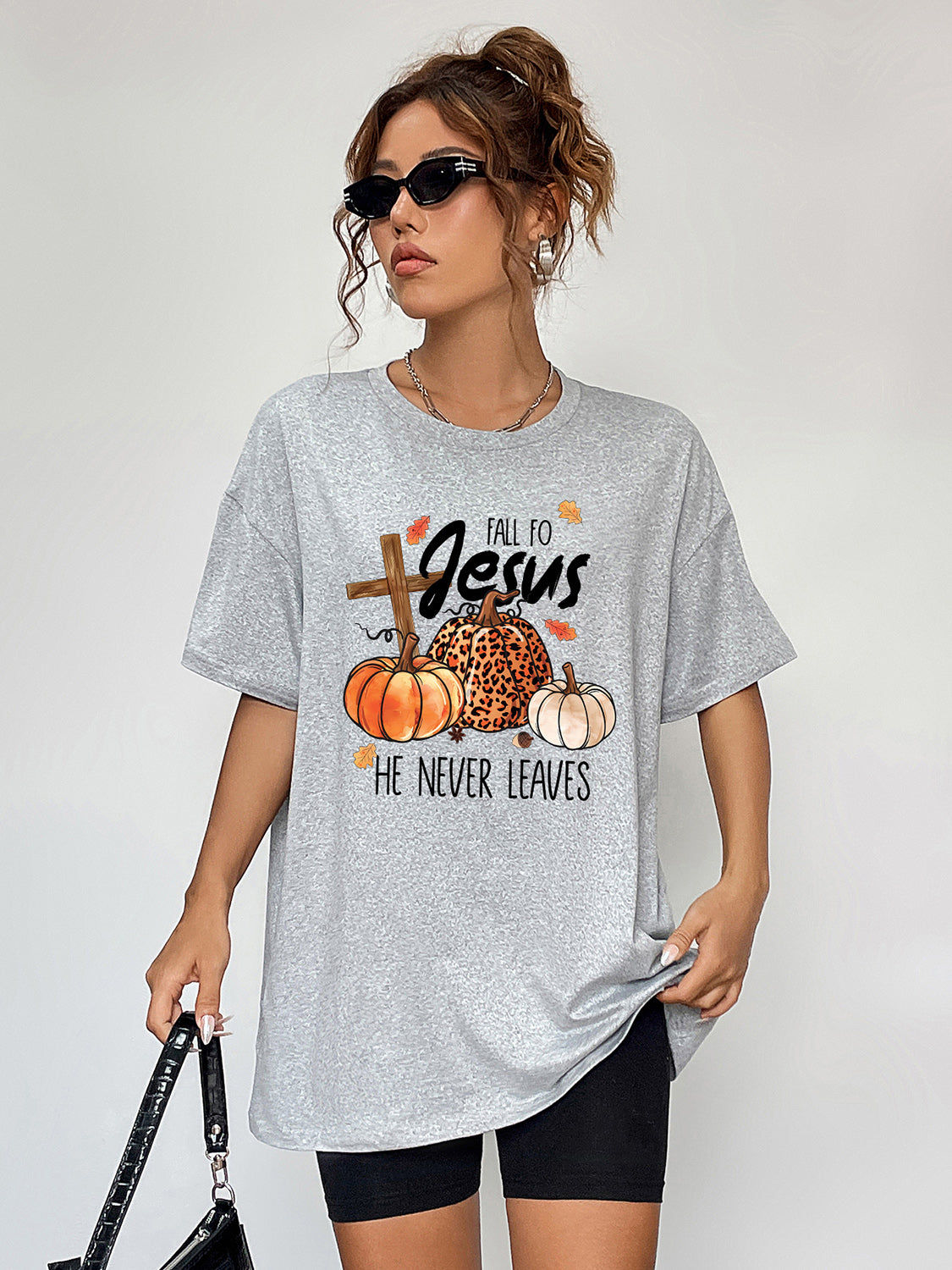 Round Neck Short Sleeve Fall Season Graphic T-Shirt