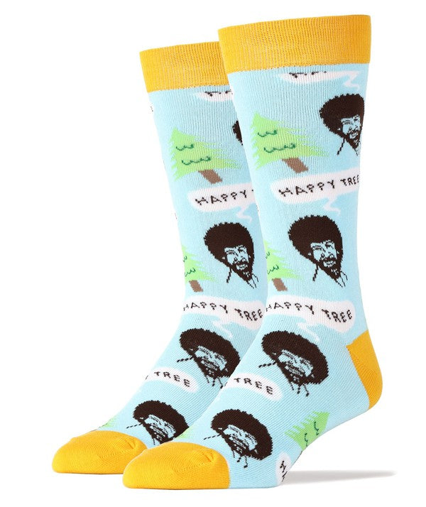 Bob Ross Happy Tree - Men's Crew Funny Socks by Oooh Yeah Socks