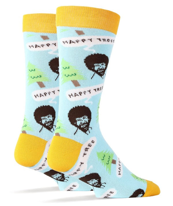 Bob Ross Happy Tree - Men's Crew Funny Socks by Oooh Yeah Socks