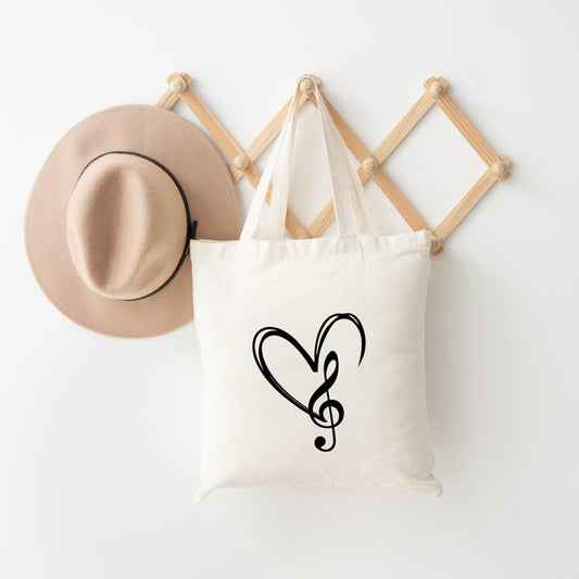 Music Note Heart Canvas Tote by City Creek Prints