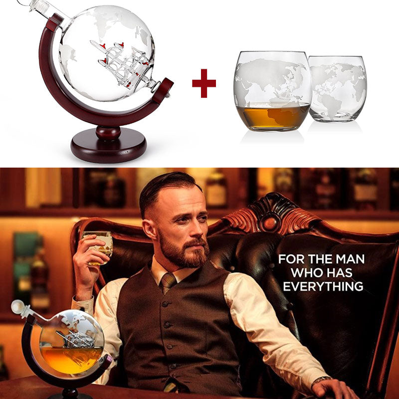 Whiskey Decanter Globe & Wine Aerator Glass Set