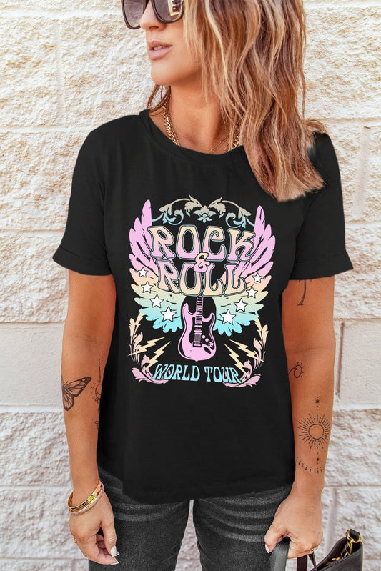 Rock & Roll Graphic Women's Tee by Trendsi