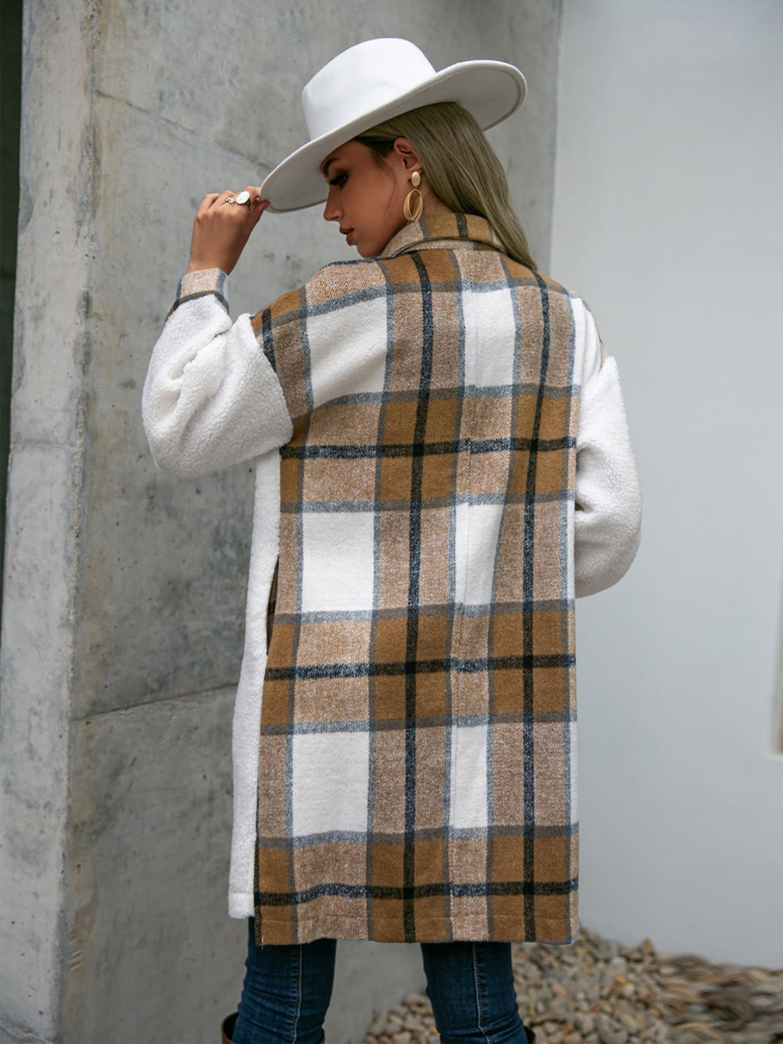 Plaid Dropped Shoulder Longline Coat by Trendsi