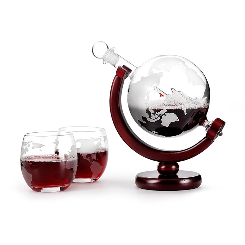 Whiskey Decanter Globe & Wine Aerator Glass Set