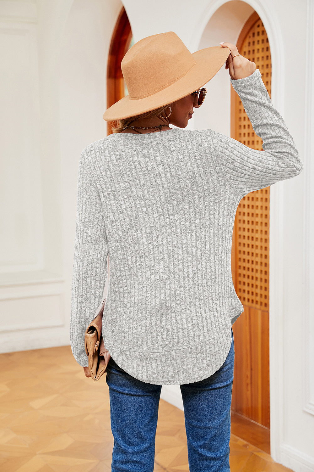 Heathered Round Neck Top by Trendsi