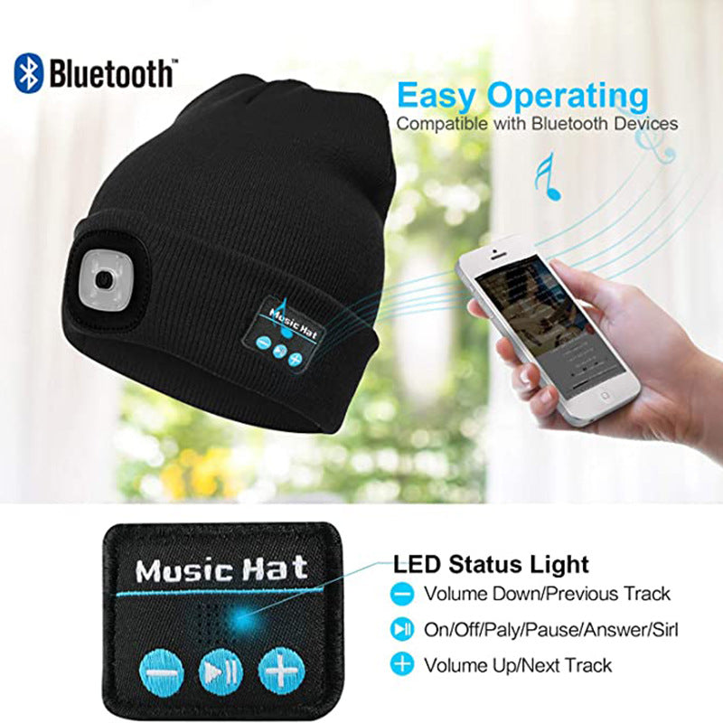 LED Hat With Stereo Headset, Beanie, Knitted Hat