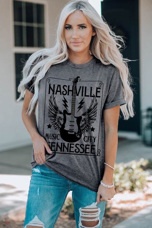 Nashville Tennessee Cuffed Round-Neck Women's Graphic Tee by Trendsi