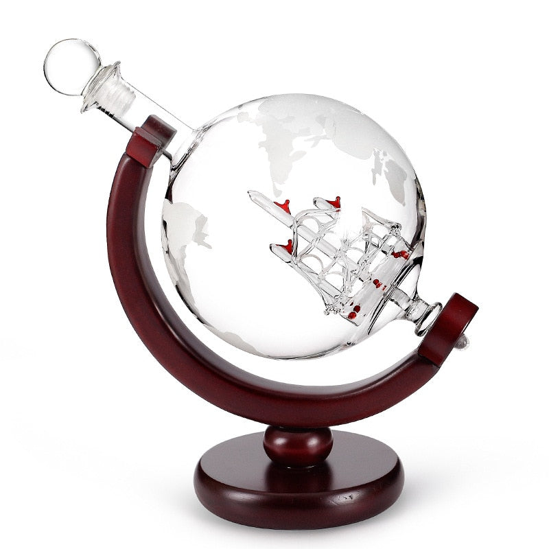 Whiskey Decanter Globe & Wine Aerator Glass Set