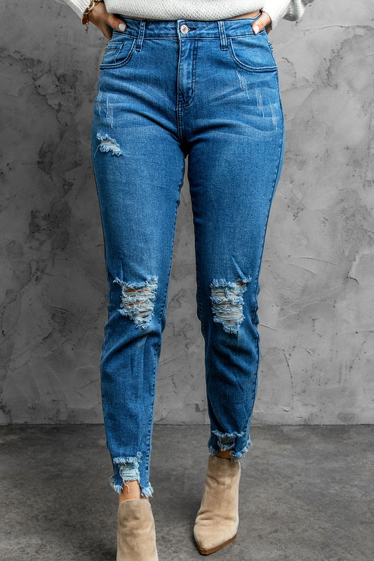 Distressed Cropped Jeans by Trendsi