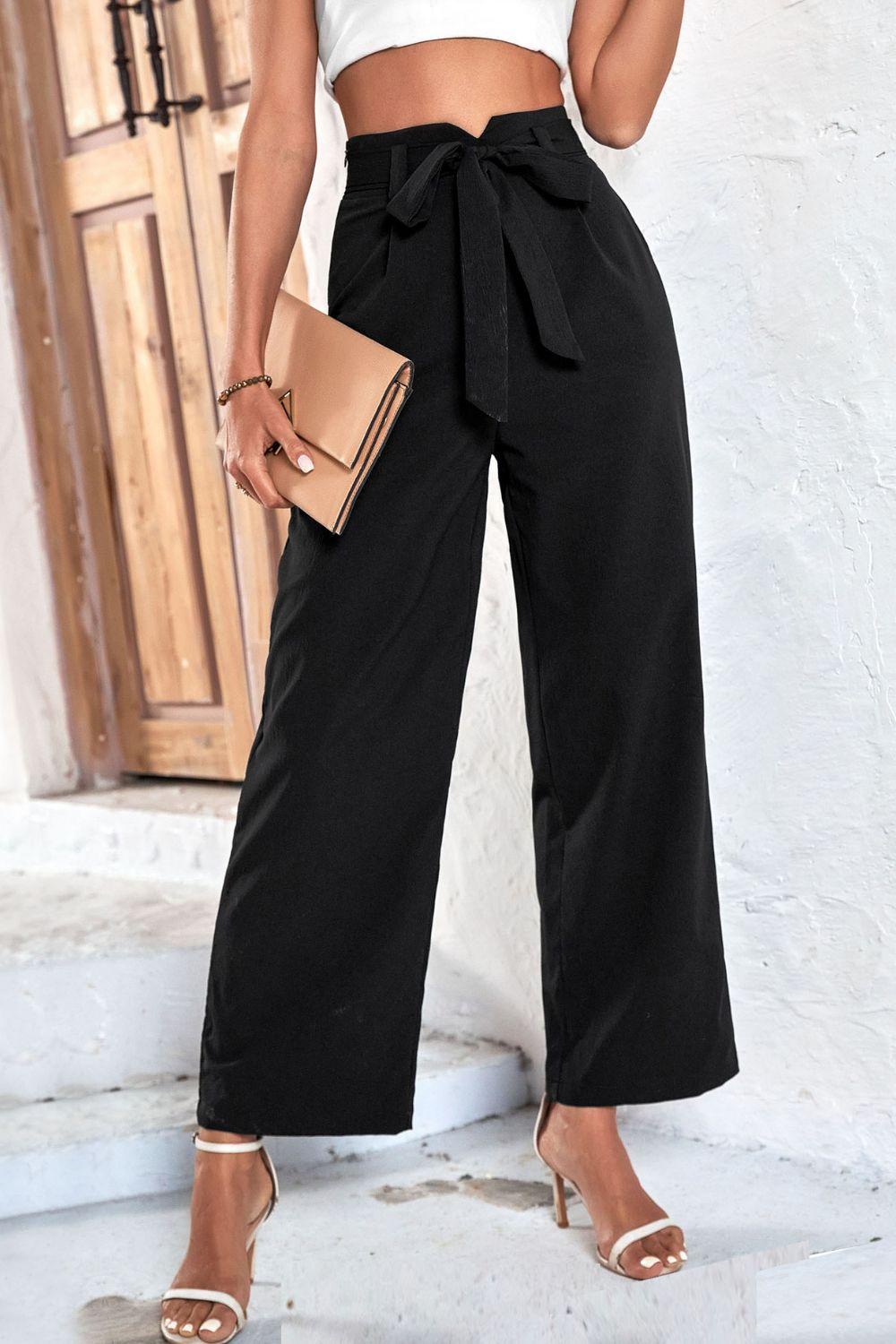 Belted High-Rise Wide Leg Pants by Trendsi