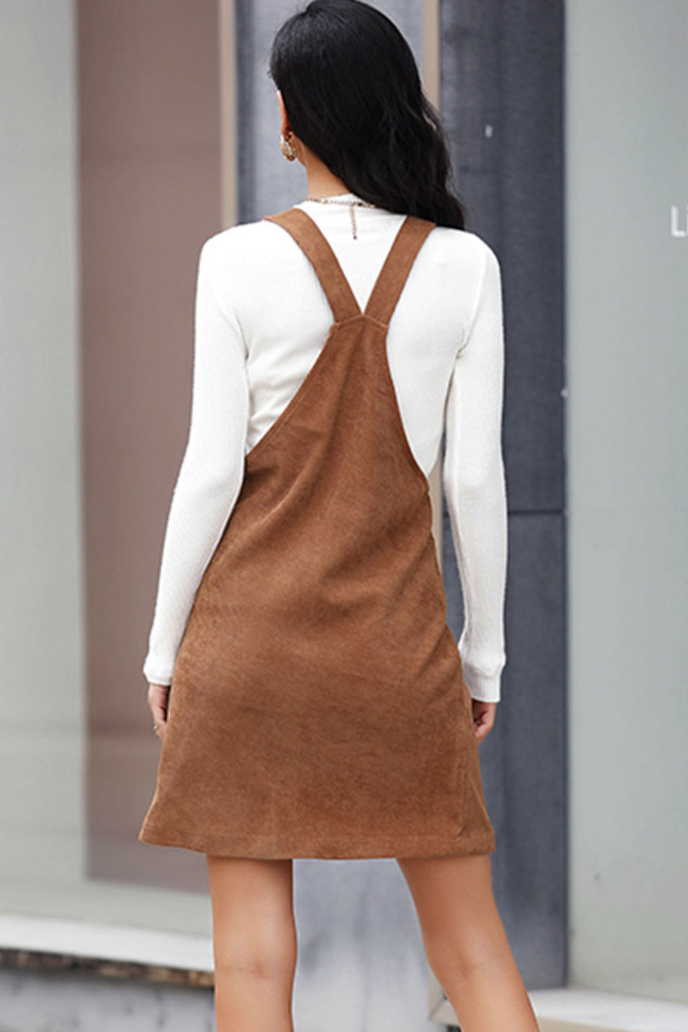 Corduroy Mini Overall Dress with Pocket by Hundreth