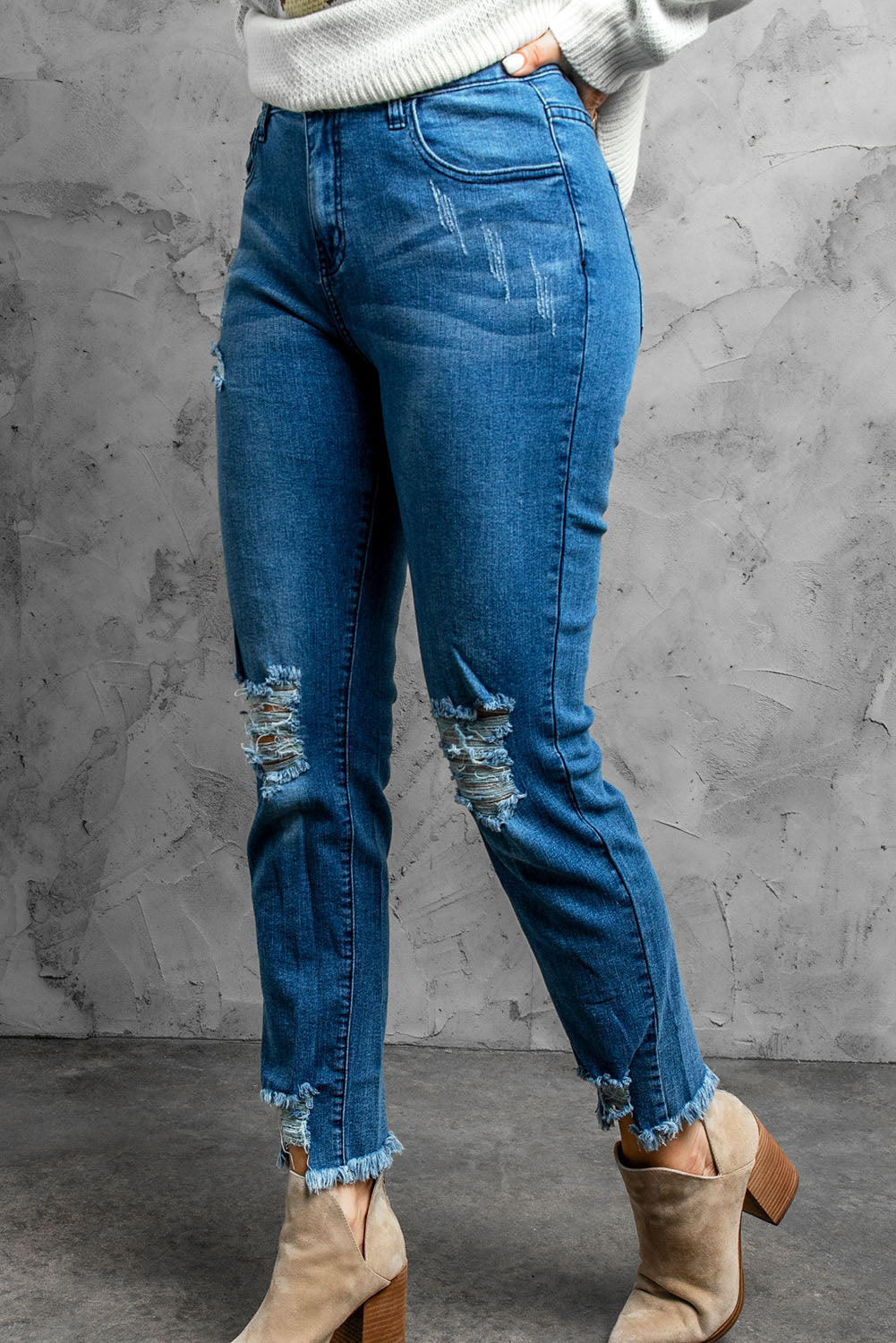 Distressed Cropped Jeans by Trendsi