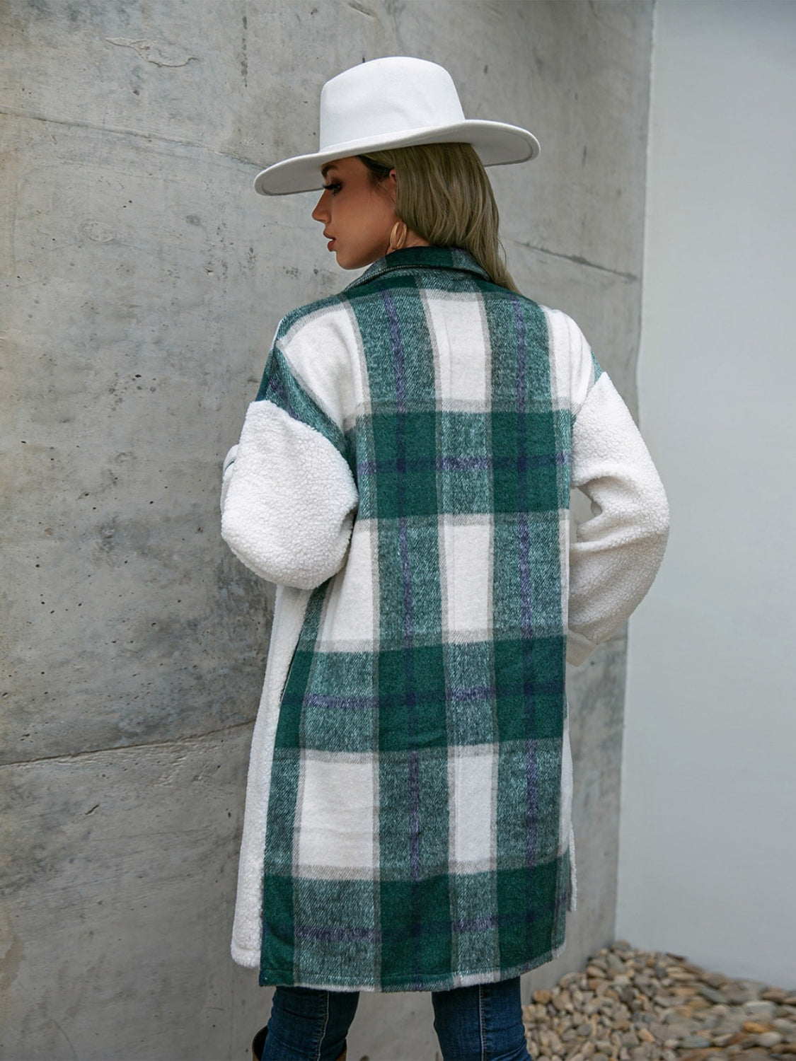 Plaid Dropped Shoulder Longline Coat by Trendsi