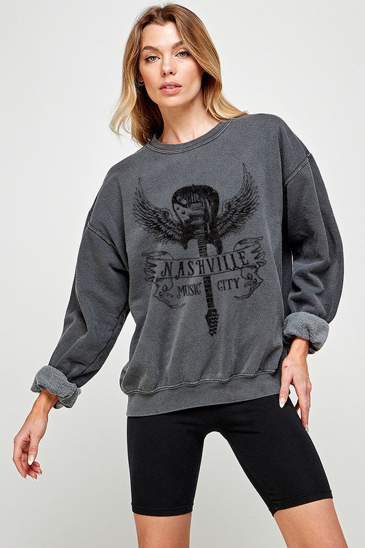 Nashville Music City Women's Graphic Sweatshirt by Illustrated Society