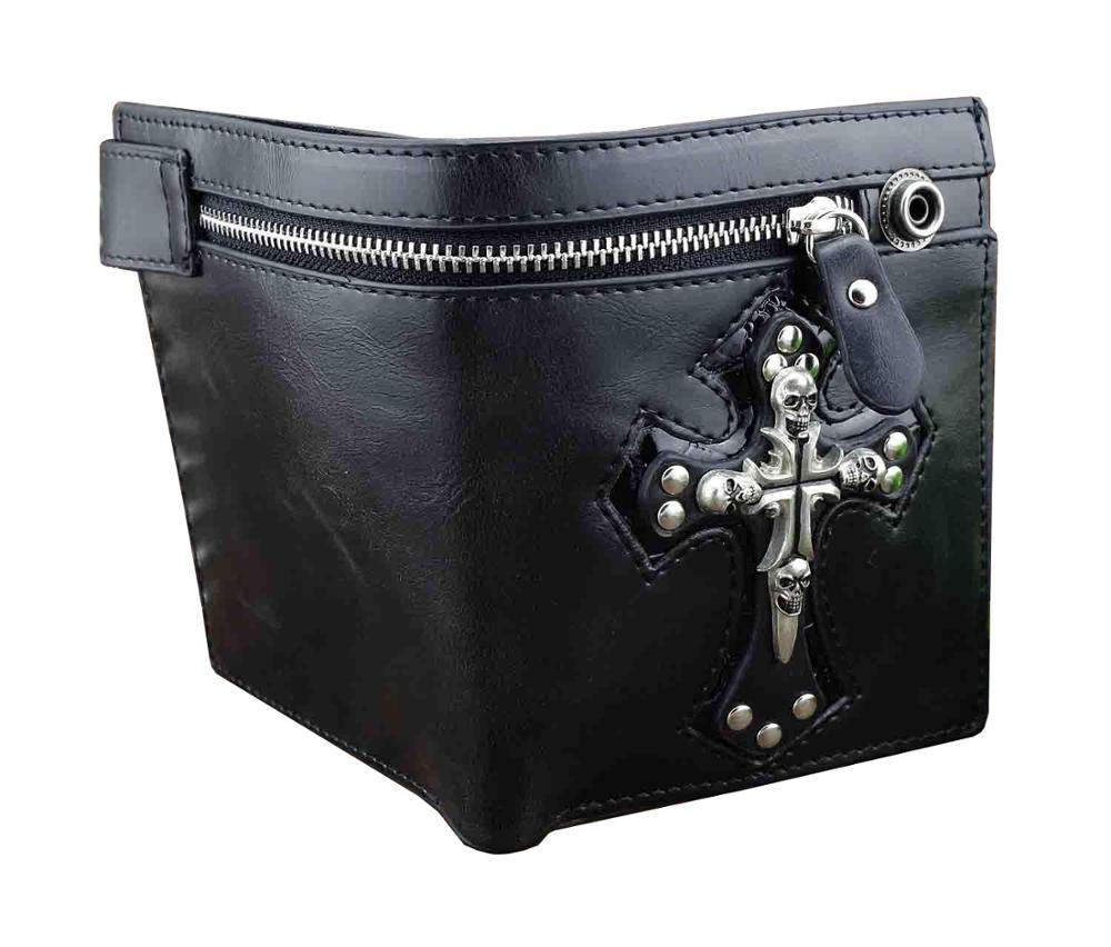 Men's Gothic Cross Clasp Leather Wallet with Biker Chain