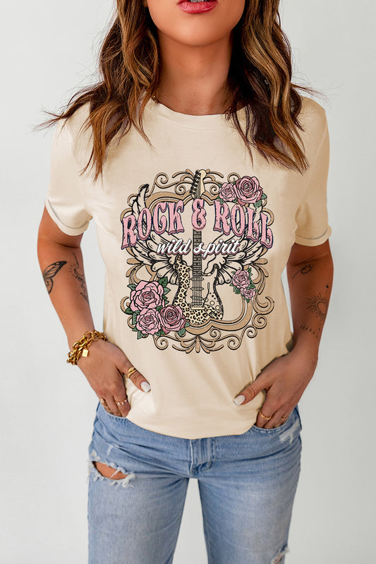 Rock & Roll Graphic Women's Short Sleeve Tee by Trendsi