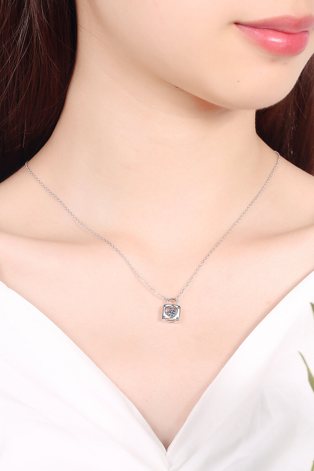 Moissanite Lock Pendant Necklace by Trendsi