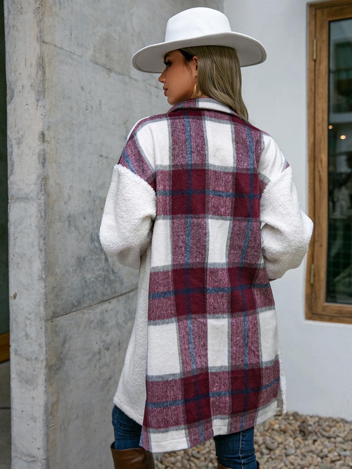 Plaid Dropped Shoulder Longline Coat by Trendsi